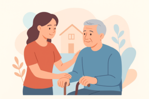 Aidant accompagnant un parent malade à domicile